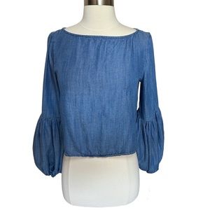 American Eagle Outfitters/Chambray Balloon Sleeve Long Sleeve Cropped Top